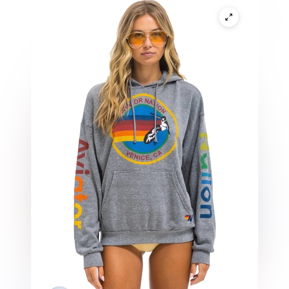 AVIATOR NATION RELAXED PULLOVER HOODIE - HEATHER GREY